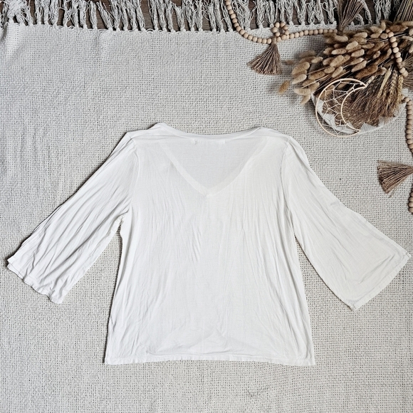 Michael Stars V-Neck Three Quater Split  Sleeves Tee Size OS - Picture 4 of 9